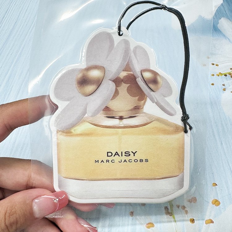 Popular perfume bottle design freshener hot sale brand scent hanging paper custom car air freshener