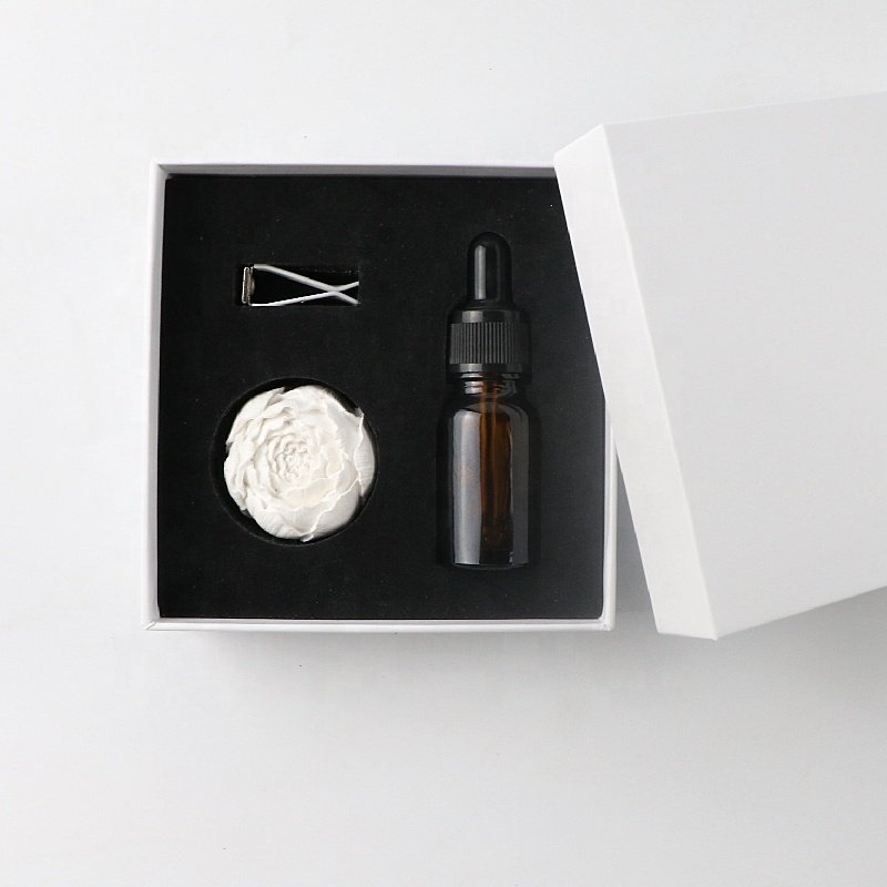 Factory Wholesale Car Vent Air Freshener White Peony Scented Ceramic Aroma Plaster Porcelain Flower Essential Oil Diffuser