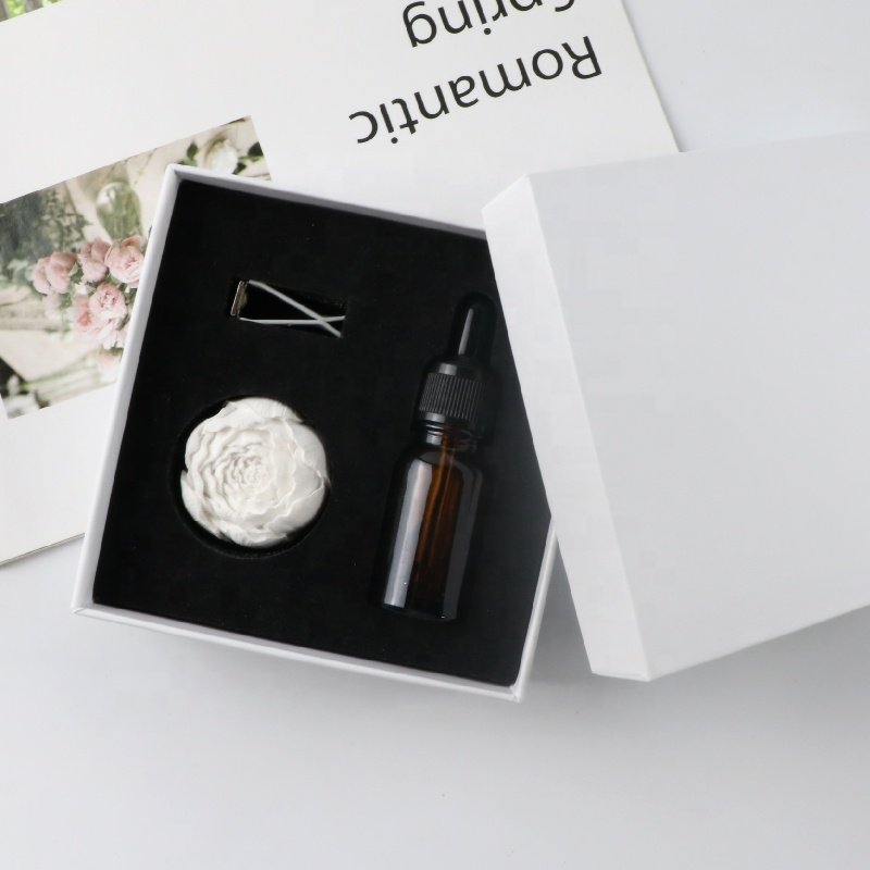 Factory Wholesale Car Vent Air Freshener White Peony Scented Ceramic Aroma Plaster Porcelain Flower Essential Oil Diffuser