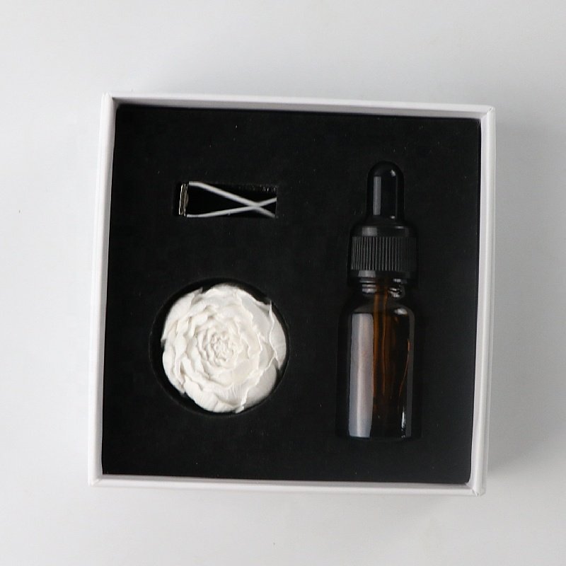 Factory Wholesale Car Vent Air Freshener White Peony Scented Ceramic Aroma Plaster Porcelain Flower Essential Oil Diffuser