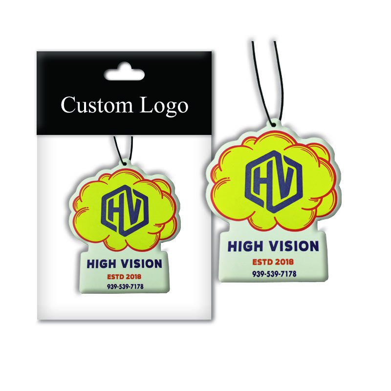 Promotional double side print hanging air freshener custom smell/scentless car air freshener paper