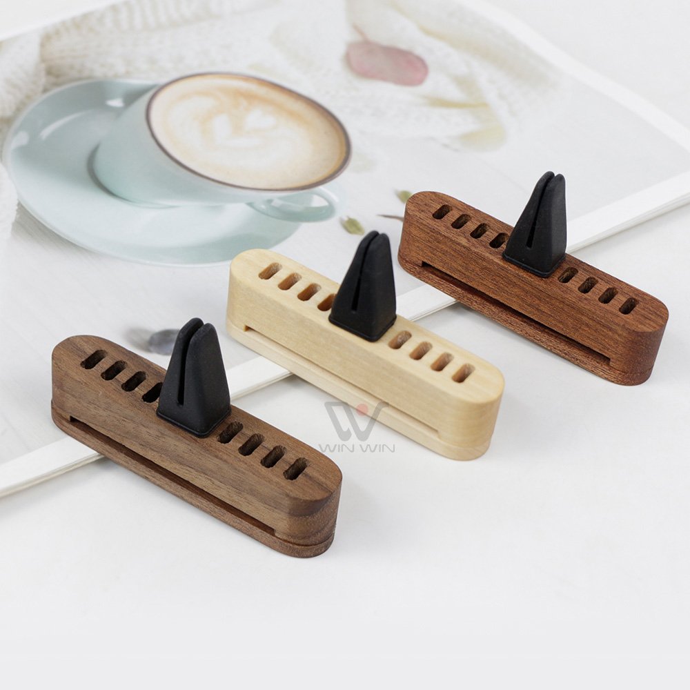 Custom Logo Pine Black Walnut Wood Car Vent Air Freshener Diffuser Clip Car Perfume