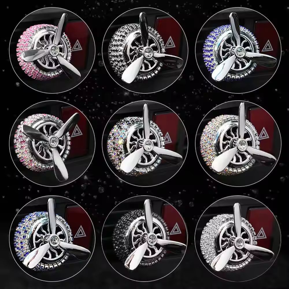 Car Air Freshener Diffuser Vent Clip Fan-shaped Rotation Air Outlet Aromatherapy Bling Metal Fan Car Air Vent Clip Freshener