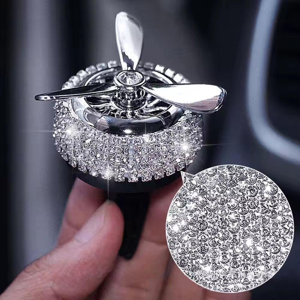 Car Air Freshener Diffuser Vent Clip Fan-shaped Rotation Air Outlet Aromatherapy Bling Metal Fan Car Air Vent Clip Freshener