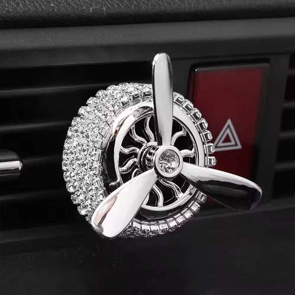 Car Air Freshener Diffuser Vent Clip Fan-shaped Rotation Air Outlet Aromatherapy Bling Metal Fan Car Air Vent Clip Freshener