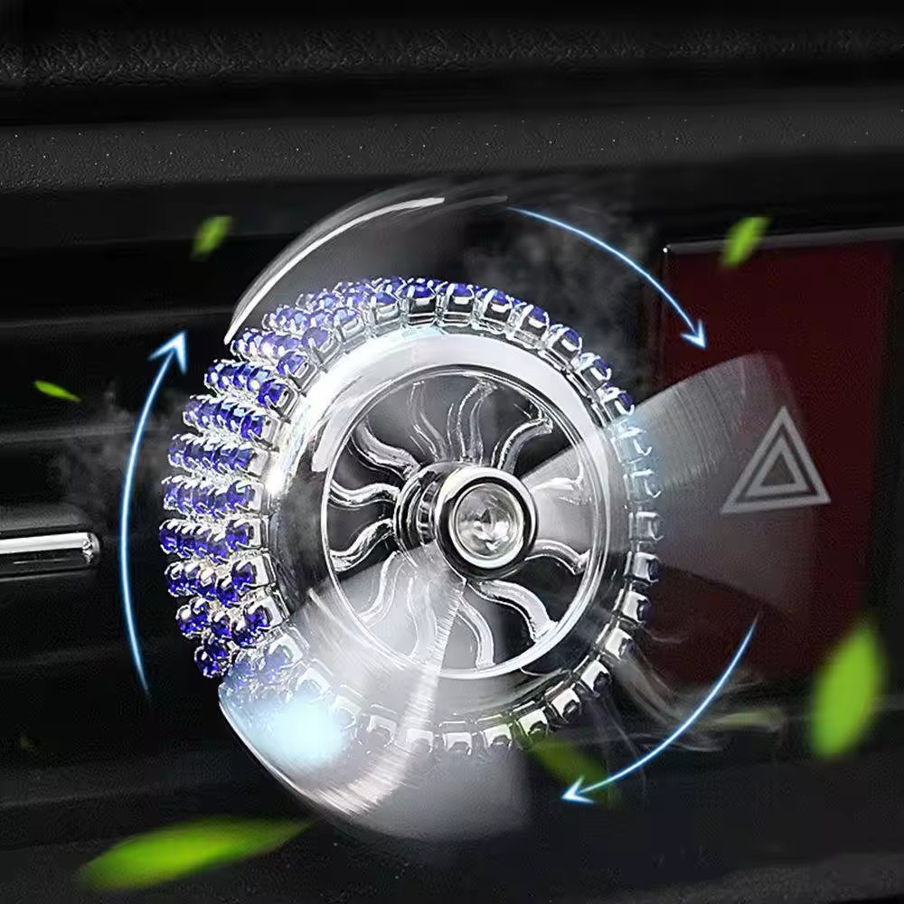 Car Air Freshener Diffuser Vent Clip Fan-shaped Rotation Air Outlet Aromatherapy Bling Metal Fan Car Air Vent Clip Freshener