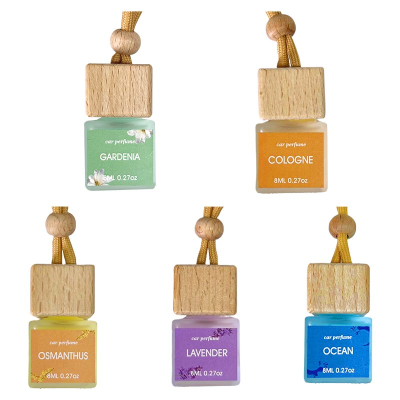 factory Wholesale 8ml Car Aromatherapy Reed Diffuser Custom Fragrance Wooden Cover Hanging Air Freshener Oil for car