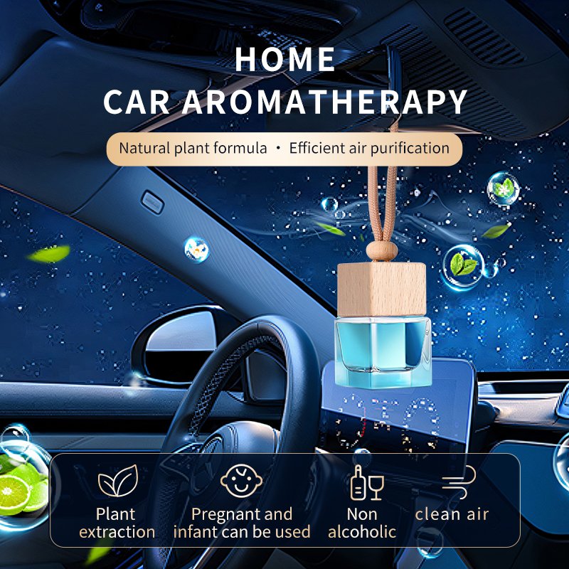 factory Wholesale 8ml Car Aromatherapy Reed Diffuser Custom Fragrance Wooden Cover Hanging Air Freshener Oil for car