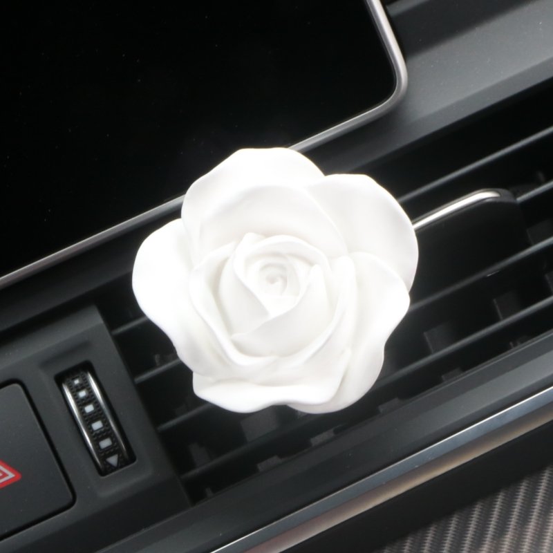FinRu Stocked Wholesale Scented Ceramic Rose Flower Shaped Car Aromatherapy Essential Oil Diffuser Car Vent Clip Air Freshener