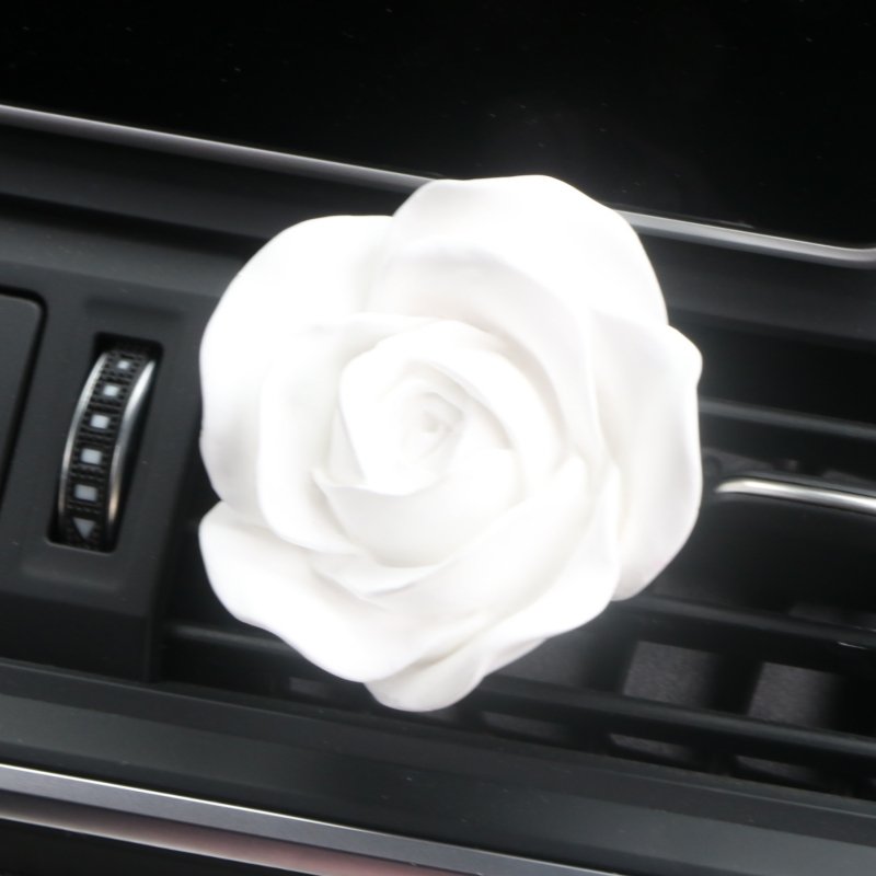 FinRu Stocked Wholesale Scented Ceramic Rose Flower Shaped Car Aromatherapy Essential Oil Diffuser Car Vent Clip Air Freshener