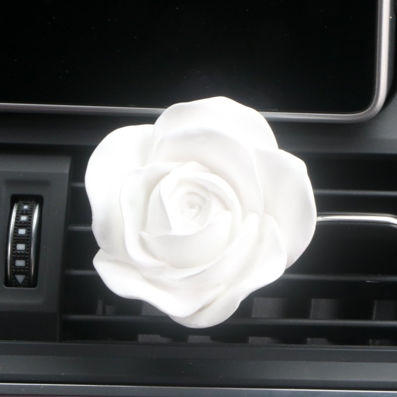 FinRu Stocked Wholesale Scented Ceramic Rose Flower Shaped Car Aromatherapy Essential Oil Diffuser Car Vent Clip Air Freshener