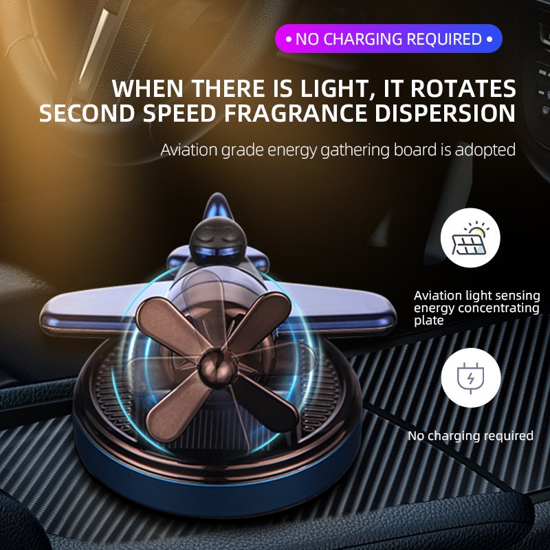 Hot selling auto interior products creative solar auto rotating aircraft fragrance accessories car freshener
