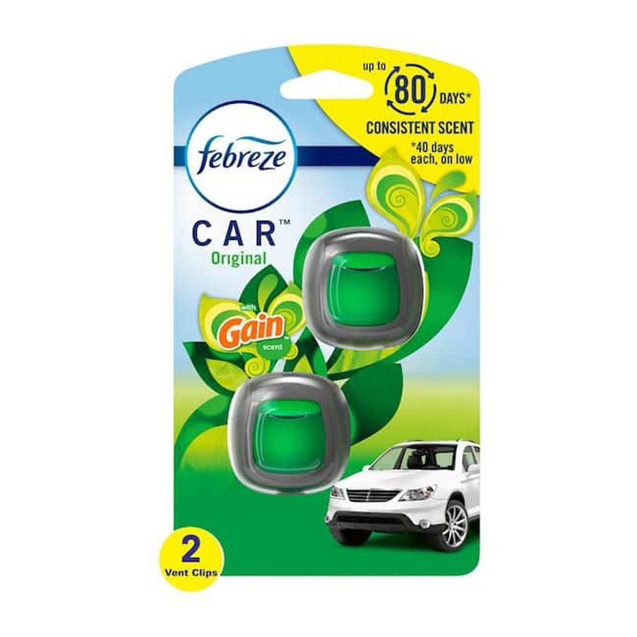 Febreze Car Odor-Fighting Car Freshener Vent Clip Gain Original Scent, .06 oz, Pack of 3