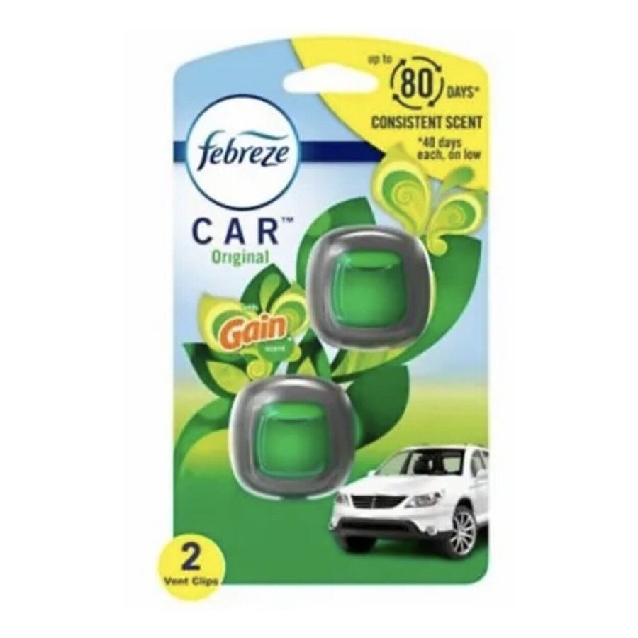 Febreze Car Odor-Fighting Car Freshener Vent Clip Gain Original Scent, .06 oz, Pack of 3