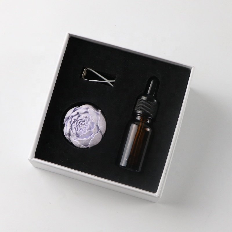 Hot Sale Stocked Aroma Plaster Peony Ceramic Flower Porcelain Fragrance Essential Oil Diffuser Car Vent Aroma Air Freshener