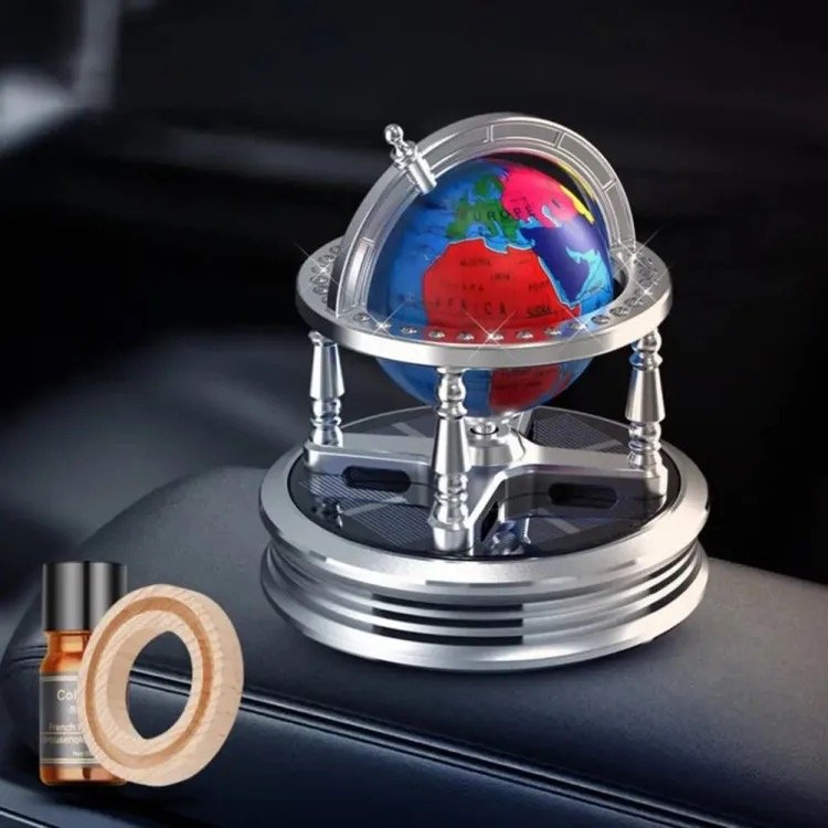 Factory Direct Sale globe solar car ornaments light-sensitive rotating perfume decoration car aromatherapy