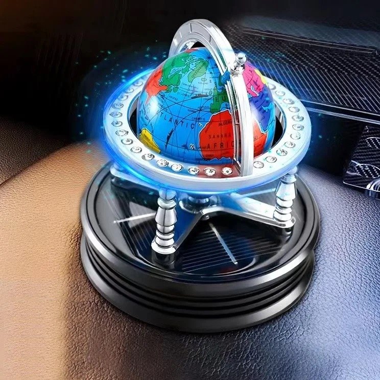 Factory Direct Sale globe solar car ornaments light-sensitive rotating perfume decoration car aromatherapy