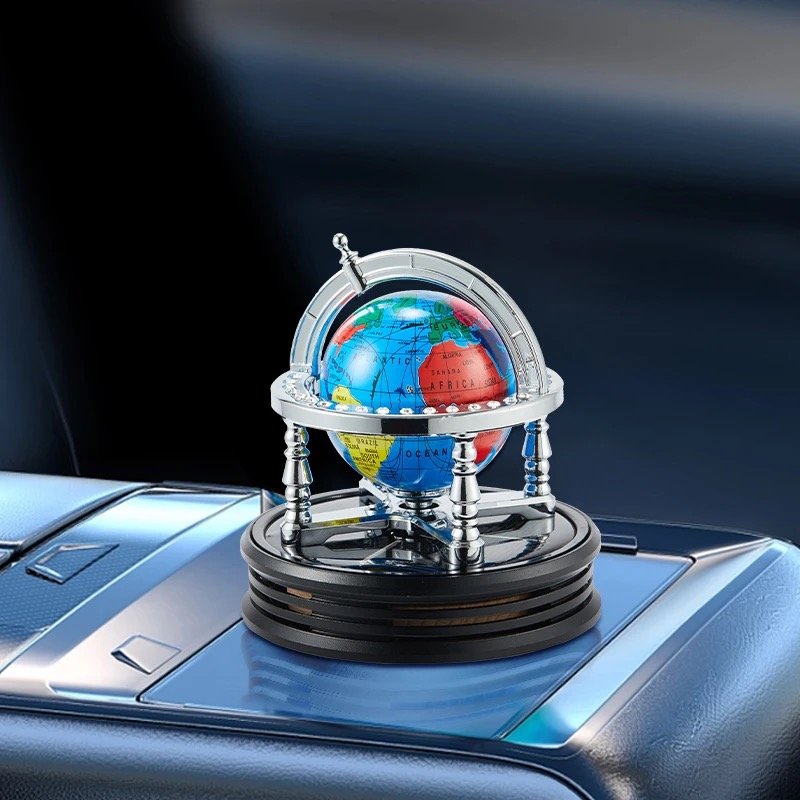Factory Direct Sale globe solar car ornaments light-sensitive rotating perfume decoration car aromatherapy