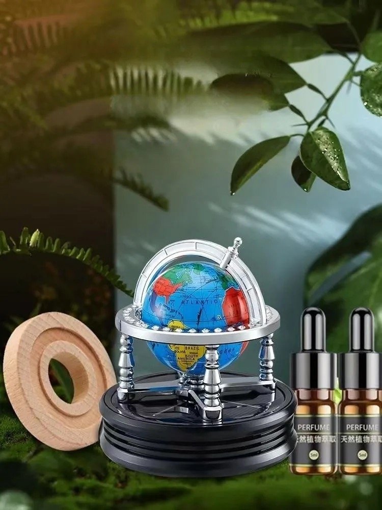 Factory Direct Sale globe solar car ornaments light-sensitive rotating perfume decoration car aromatherapy