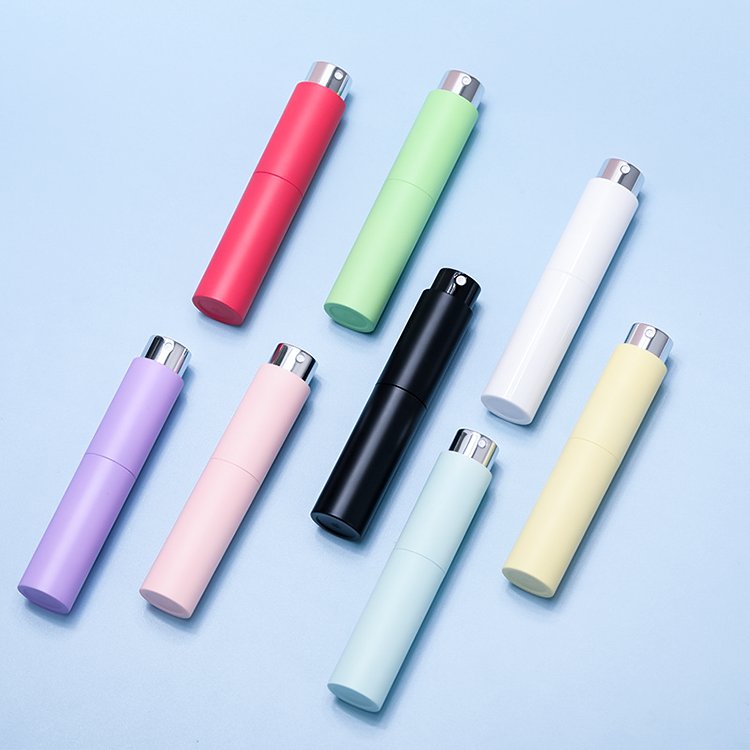 Factory hot selling 10ml rotary dispenser bottle Macaron color press perfume bottle mouth spray air freshener bottle