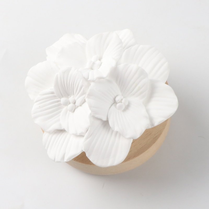 Home Office Car Decor Aromatherapy Air Freshener Scented Ceramic Porcelain Flower Wooden Base Essential Oil Fragrance Diffuser
