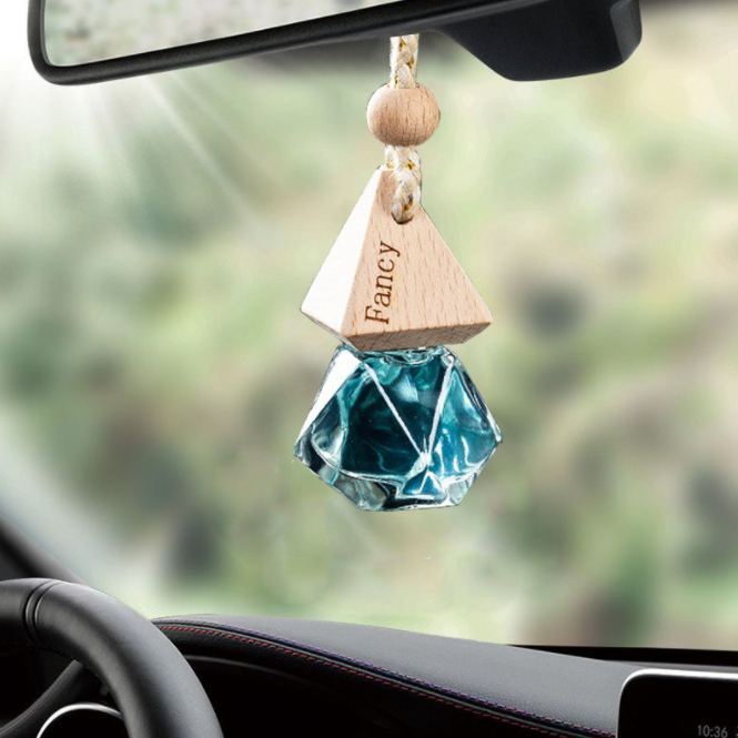 Car Hanging Perfume Glass Air Freshener Diffuser Car Fragrance Glass Aroma Bottle with Wooden Lid Long Lasting 10ml