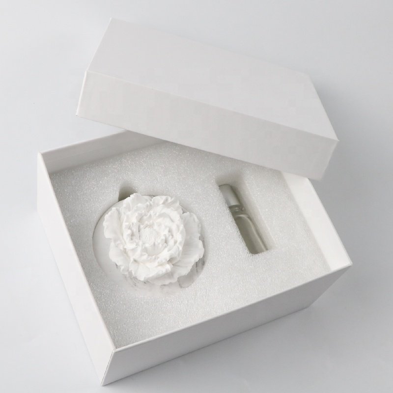 White Ceramic Peony Flower Shape Aromatherapy Gift Box Home Decoration Lasting Aroma Porcelain Fragrance Essential Oil Diffuser