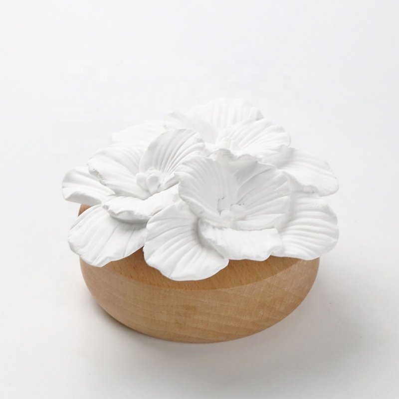 Stocked Home Aromatherapy Decoration Air Freshener Wooden Base Porcelain Flower Scented Ceramic Aroma Plaster Oil Diffuser