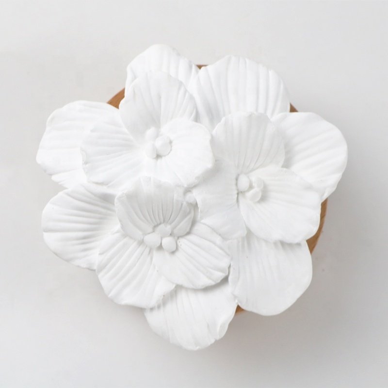 Stocked Home Aromatherapy Decoration Air Freshener Wooden Base Porcelain Flower Scented Ceramic Aroma Plaster Oil Diffuser