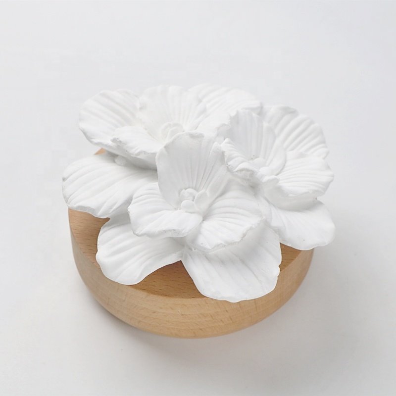 Stocked Home Aromatherapy Decoration Air Freshener Wooden Base Porcelain Flower Scented Ceramic Aroma Plaster Oil Diffuser
