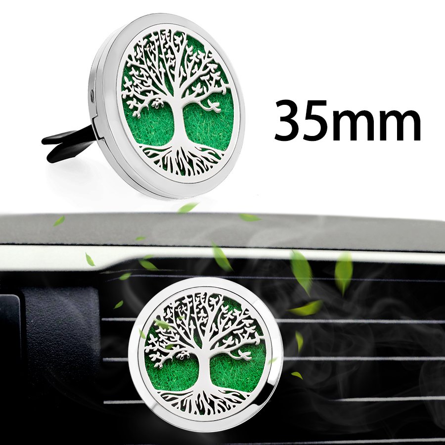 Car Accessory Life Of Tree 35mm Car Fragrance Vent Clip Air Freshener Aromatherapy Essential Oil Diffuser Stainless Steel Locket