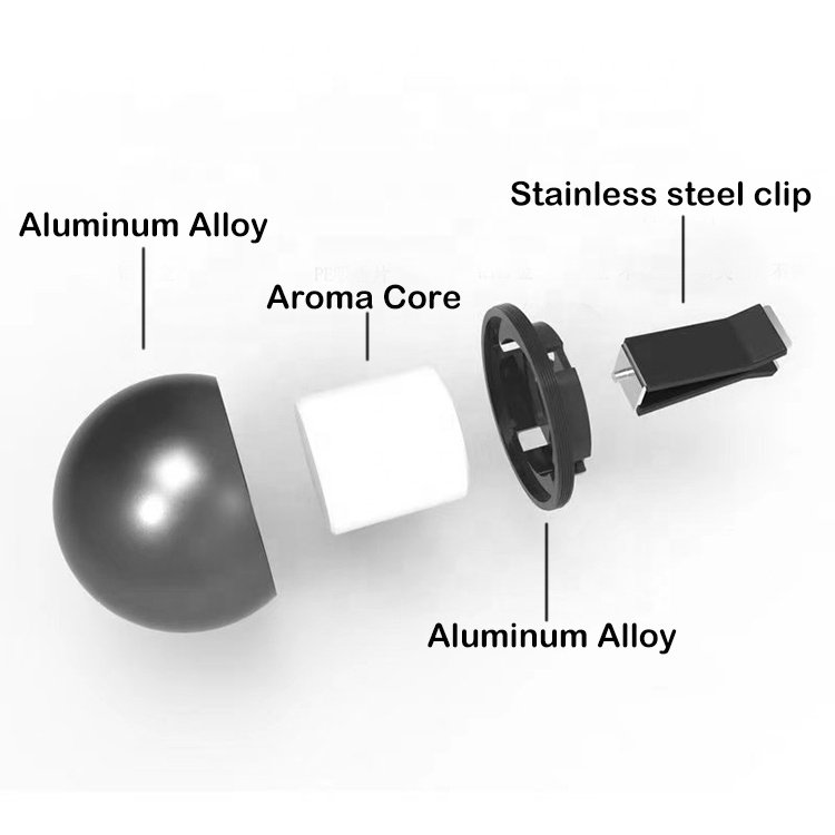 Customized Alloy Ball Shape Diatomaceous Material Special Blank Car Freshener Hanging Aluminium Car Perfume Case