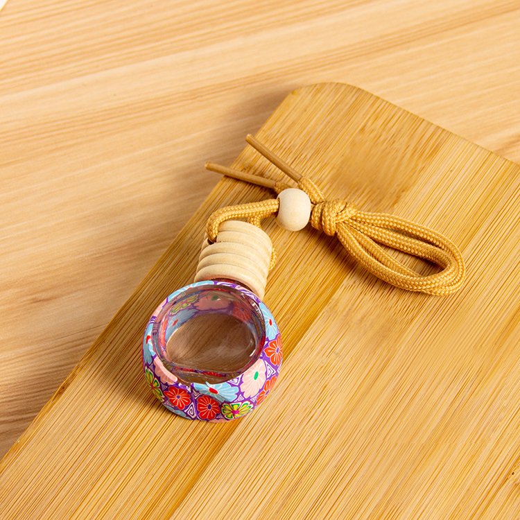 Custom Logo 10ml Flat Glass Car Perfume Bottles Empty Hanging Car Diffuser Windshield Pendant Polymer Clay Car Freshener