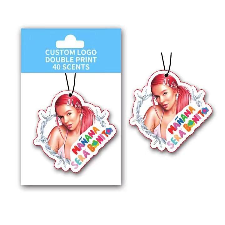 2023 hot selling New Design cartoon Karol G Manana Anime Luxury long lasting scent hanging paper Custom Logo Car air Freshener