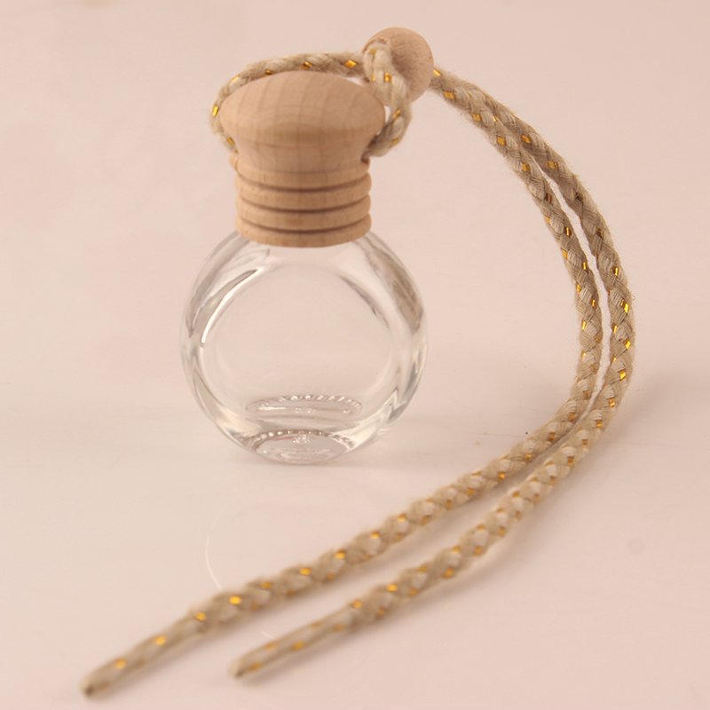 8-10ML Transparent Glass Apple Rhombic High Waist Five-Thread Cap Square Perfume Bottle Car Mounted Black Rope Windshield