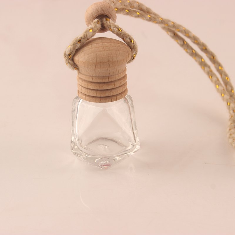 8-10ML Transparent Glass Apple Rhombic High Waist Five-Thread Cap Square Perfume Bottle Car Mounted Black Rope Windshield