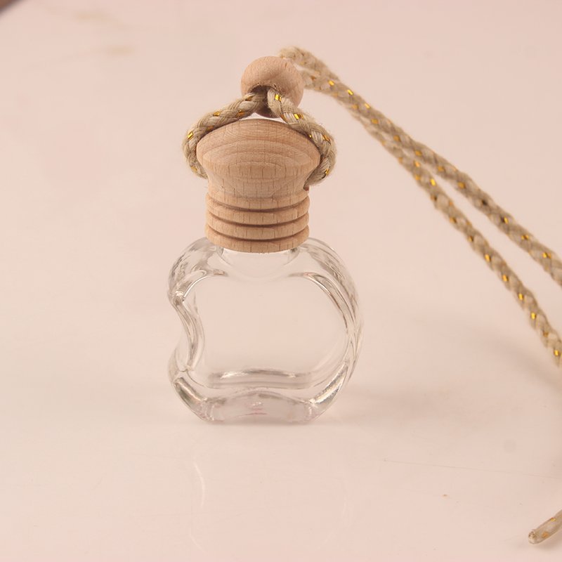 8-10ML Transparent Glass Apple Rhombic High Waist Five-Thread Cap Square Perfume Bottle Car Mounted Black Rope Windshield
