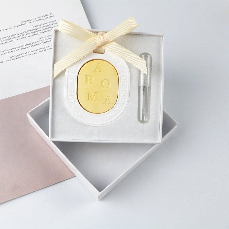 Stocked Gift Set Color Matched Scented Ceramic Car Air Freshener Aroma Plaster Porcelain Flower Fragrance Essential Oil Diffuser