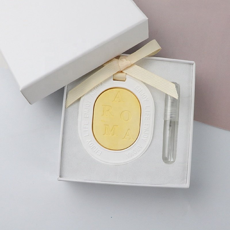 Stocked Gift Set Color Matched Scented Ceramic Car Air Freshener Aroma Plaster Porcelain Flower Fragrance Essential Oil Diffuser