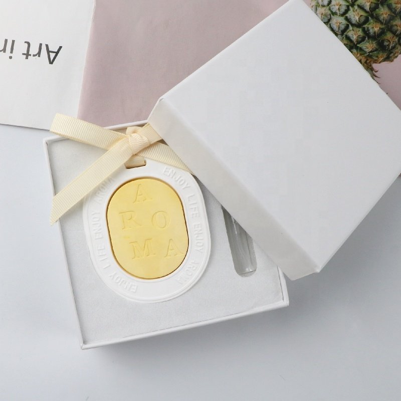 Stocked Gift Set Color Matched Scented Ceramic Car Air Freshener Aroma Plaster Porcelain Flower Fragrance Essential Oil Diffuser
