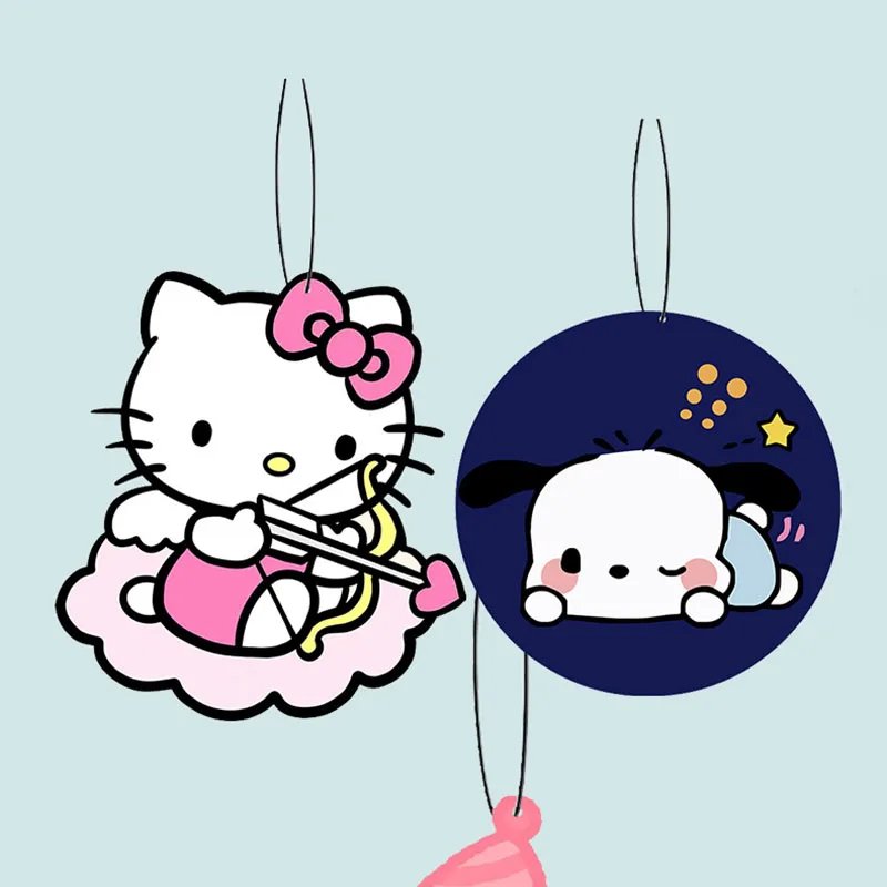 2Pcs Kawaii Sanrioed Car Air Freshener Natural Scented Paper Auto Hanging Kuromi Melody Shape Ornaments Home Wardrobe Deodorizer