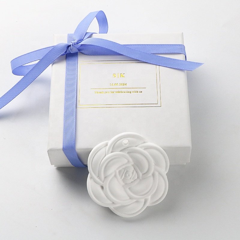 Customized Wedding Gift Home Air Freshener Flower Shape Scented Ceramic Stone Hanging Car Fragrance Decoration