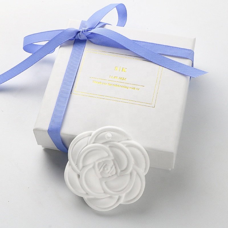 Customized Wedding Gift Home Air Freshener Flower Shape Scented Ceramic Stone Hanging Car Fragrance Decoration