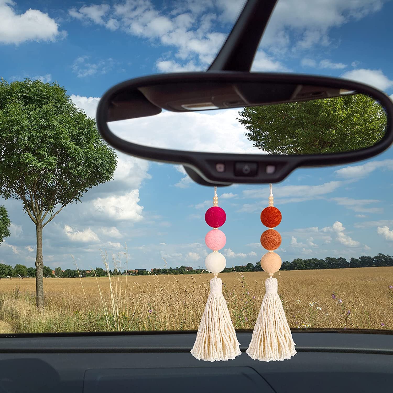 Aromausible car pendant Handmade flow wood bead felt ball perfume diffusing fragrance air freshener car perfume
