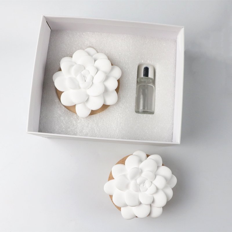 Factory Direct Wholesale Stocked Home Desktop Decoration Air Freshener Wood Ceramic Flower Essential Oil Fragrance Diffuser