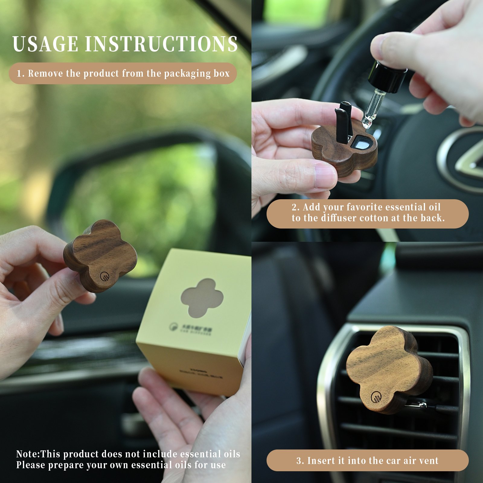 Creative Refillable Premium Business Wooden Air Conditioner Outlet Aromatic Clip Vintage Unique Vent Clip Car Freshener