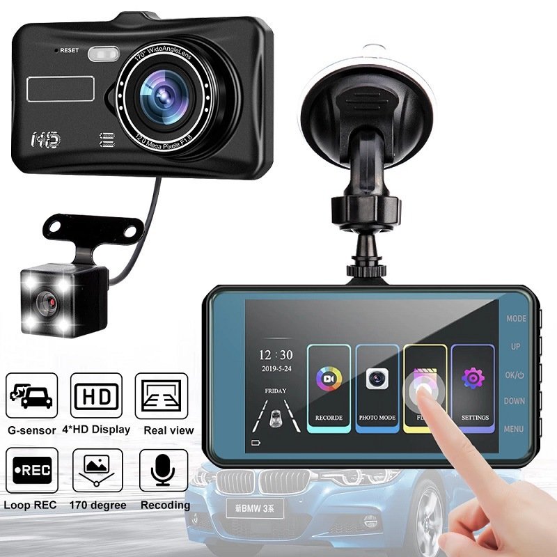 Dual 1080P HD Recording 4-Inch Touch Screen Car Tachograph Front and Rear Photography Monitor for Home Use Reversing Image