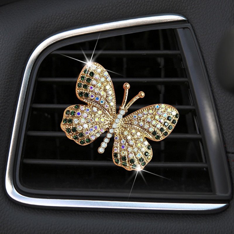 New Butterfly Rhinestone Car Air Freshener Vent Clip Charms Crystal Bling Car Accessories