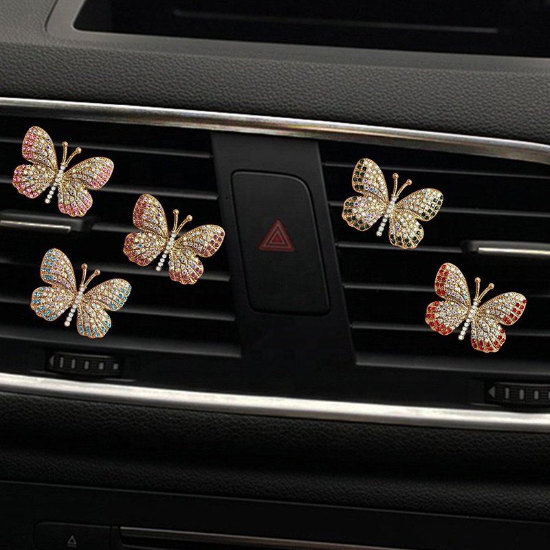 New Butterfly Rhinestone Car Air Freshener Vent Clip Charms Crystal Bling Car Accessories