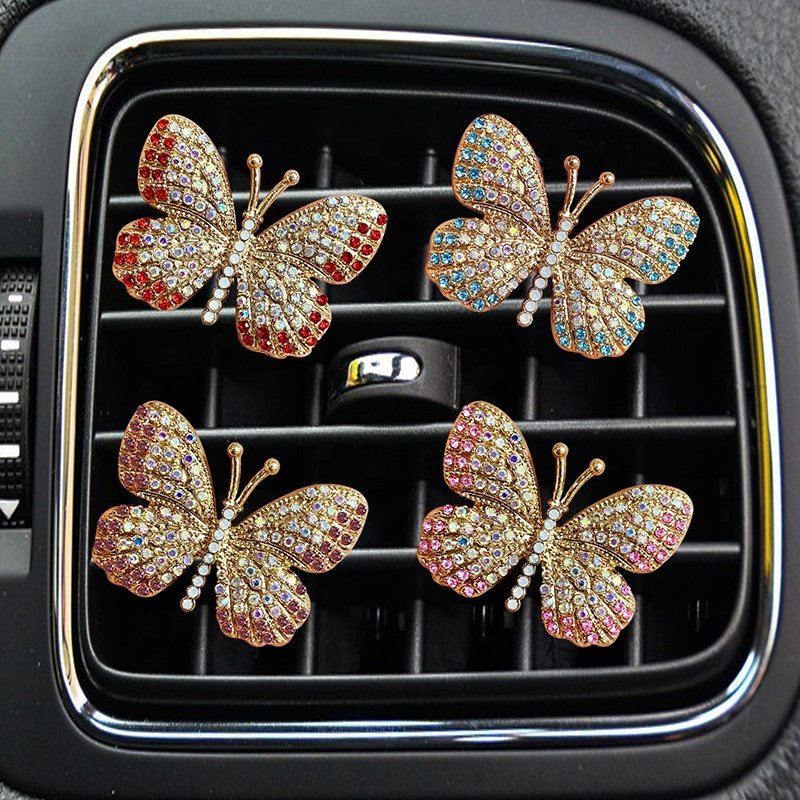 New Butterfly Rhinestone Car Air Freshener Vent Clip Charms Crystal Bling Car Accessories